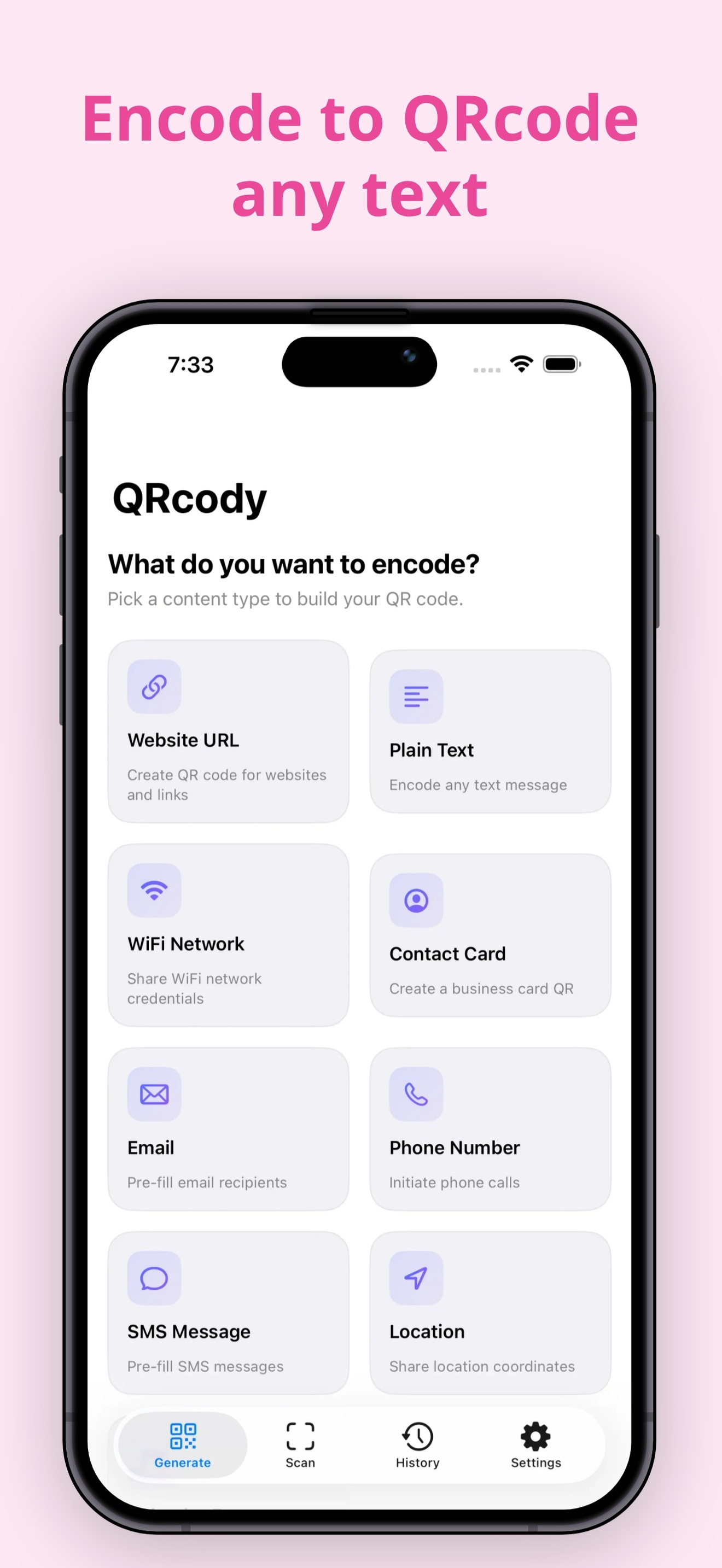 QRcody content type picker screen